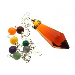 Dark Amber Coloured Glass Crystal Point Chakra Pendulum